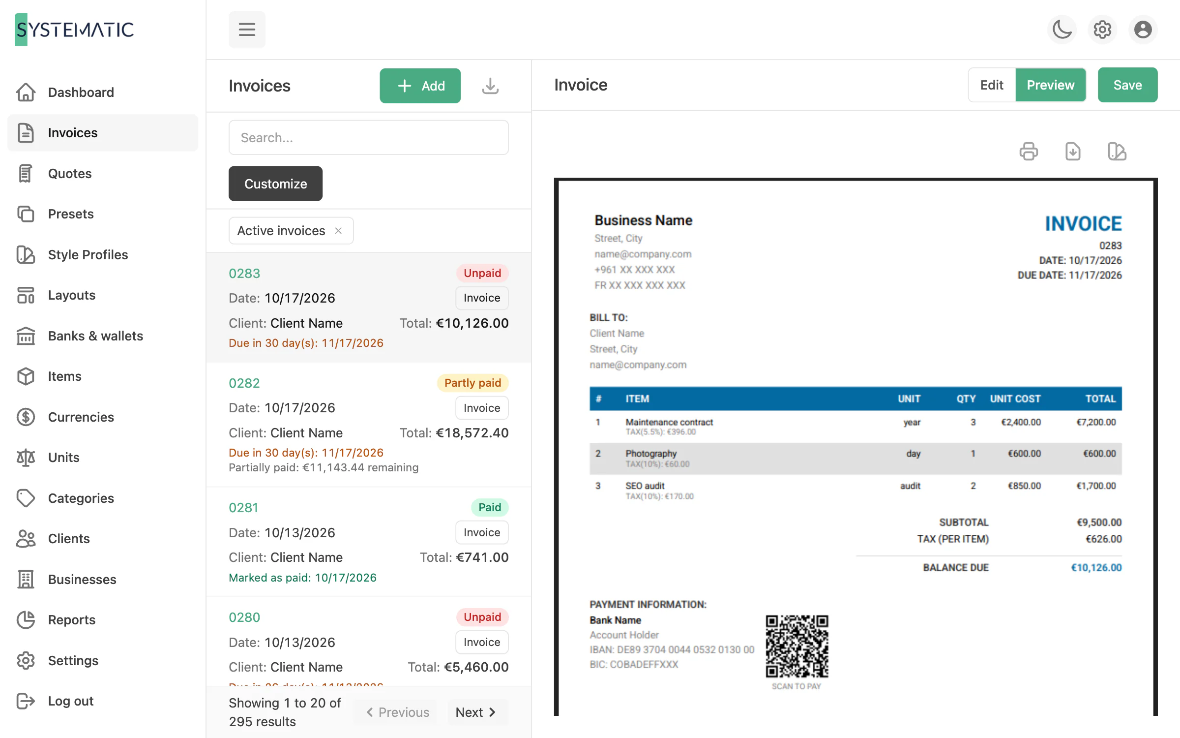 Invoices that look like your business